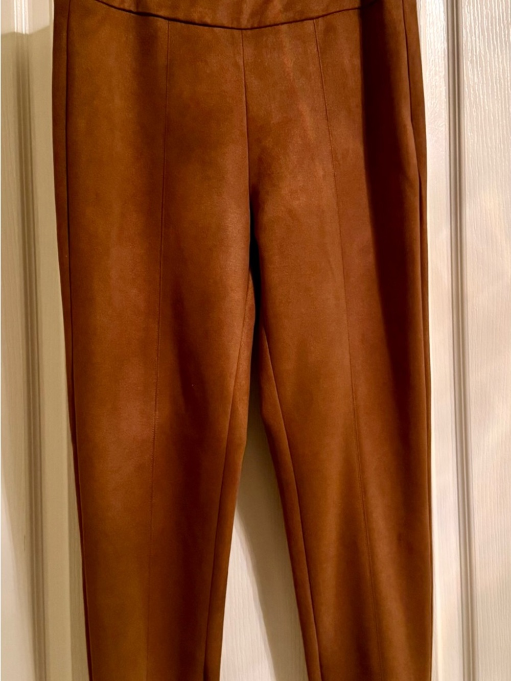 Zara Faux Suede Slim Pants in Cognac